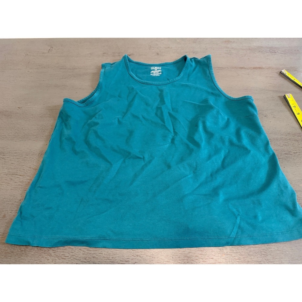 LL Bean Womens 1X Supima Cotton Tank Top Teal Sleeveless Knit Crew Neck 502658